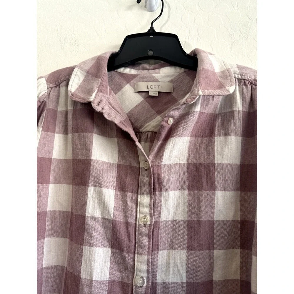 Ann Taylor Loft Women's Plaid Button Up Top Size L western‎ hippie cowboy